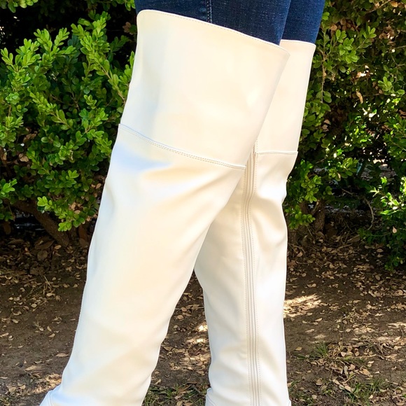 White Vegan Leather Over The Knee Boots - Picture 9 of 11